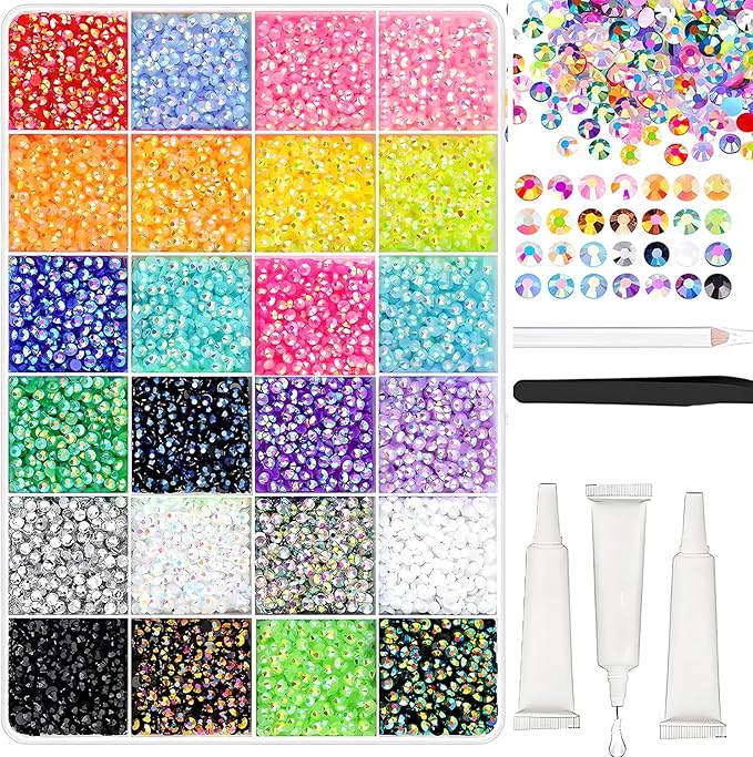 Bedazzling Kit with Rhinestones, Resin Rhinestone Kit for Bedazzling, 3mm Flatback Bedazzling Gems with Tweezers & Glue, Gems for Crafting, Nail Art & DIY Decor (30000Pcs)