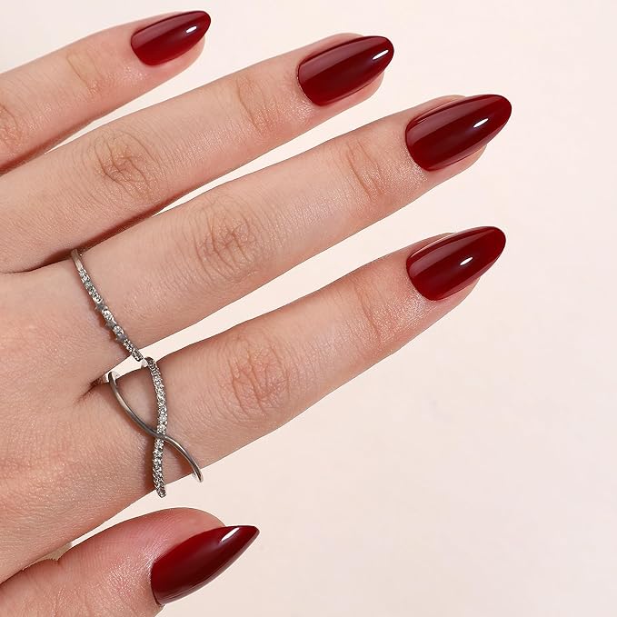 RTKHFZE Press On Nails Short - Soft Gel Press on Nails Short Almond Nails Red Fake Nails with Nails Glue,Fit Perfectly,Reusable Stick on Nails in 16 Sizes - 32Pcs False Nails Kit, Grape