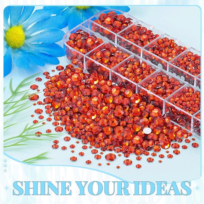 12000Pcs Resin Rhinestones for Bedazzling with 3Pcs B7000 Jewelry Glue, 2 Boxes Red Zircon Flatback Rhinestones for Crafting Crafts DIY, Crystals Gems for Clothing Shoes Tumblers Nail Art Makeup