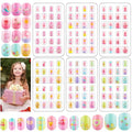 144 Pcs Kids Press on Nails - Short Acrylic Fake Nails with Cute Designs for Girls Age 8-12, Easy Stick On Nail Art Kit (A)