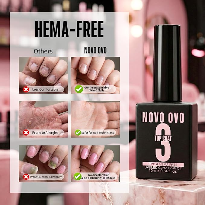 NOVO OVO UV Nail Glue and Builder Gel 2 in 1, No Wipe Top Coat Kit for Predesigned French Tip Nail Tips, HEMA TPO FREE, Super Strong Adhesive for Press on Acrylic Nails, Long Lasting, Easy to Use