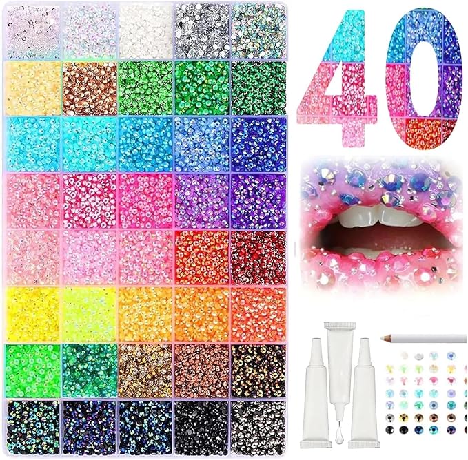 Colorful DIY Resin Rhinestone Kit for Bedazzling, Resin Jelly Rhinestones for Bedazzling, Multicolor 3mm Flatback Gems for Diamond Art 3Pcs B7000 Jewelry Glue for Bedazzled Nail Art (38000)