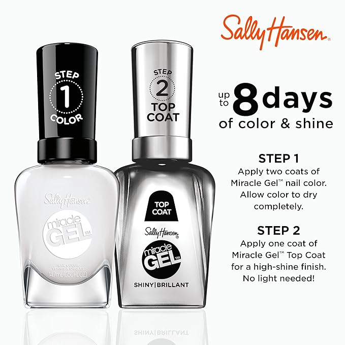 Sally Hansen Miracle Gel Salon Quality Nail Polish | Gel-Like Formula, Two-Step System, No UV Light Needed, Long Lasting | Opaque | 630 Cuddle Puddle | Light Gray Nail Polish