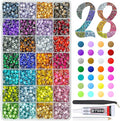 28 Color 6mm Crystal Resin Rhinestones w B7000 Glue for Bedazzling Crafting SS30 Flatback Colorful Stones Crystals Gems Diamonds Bedaazler Kit for Nails Eyes Face Makeup Tumblers Bottles Crafts