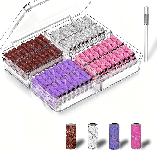 200Pcs Mini Nail Drill Bits Small Sanding Bands for Nail Drill with 3 mm Mandrel Bit, 80 120 180 240 Fine Grit Nail File for Acrylic Nails Gel Manicures and Pedicure (200pcs)