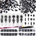 Multi Shapes Black 3D Glass Crystal Nail Art Rhinestones Kit with Flatback Round Bead Charm Gem Stone Jewelry Diamond with Pickup Pen + Tweezer for Manicure Makeup DIY Craft Decoration