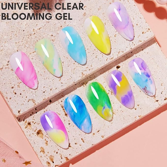 Vishine 2 Pcs 16ml Blooming Gel, Clear Blooming Nail Polish, Spreading Effects Soak Off UV Gel Natural Stone Watercolor Floral Print for Nail Art Design Manicure