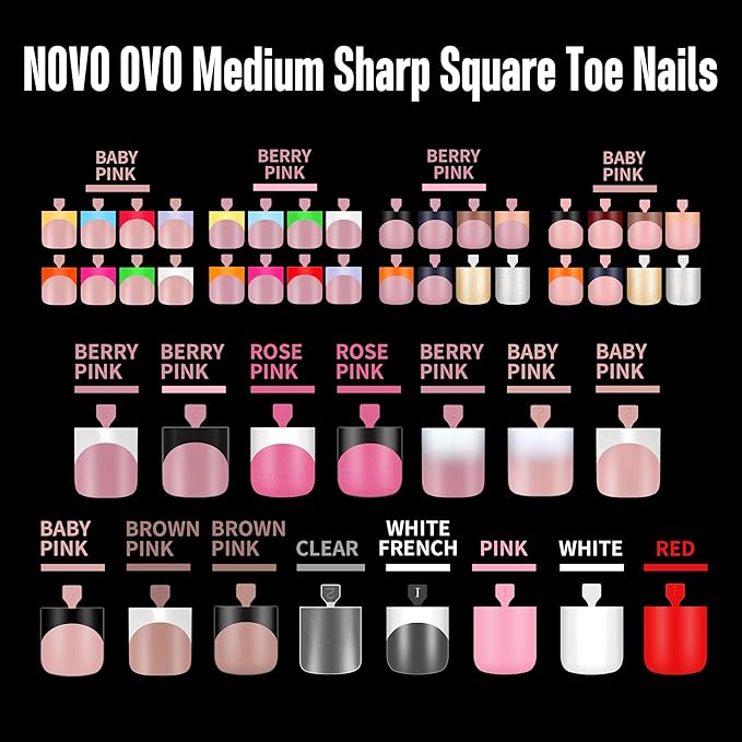 NOVO OVO Pink Square Toe Nail Tips - 240Pcs Soft Gel Press on Toenails, Solid Natural Pink Full Cover Fake Nails for Pedicure, PMMA Acrylic False Toe Nails Extension Kit (15 Sizes, Wide Fit)