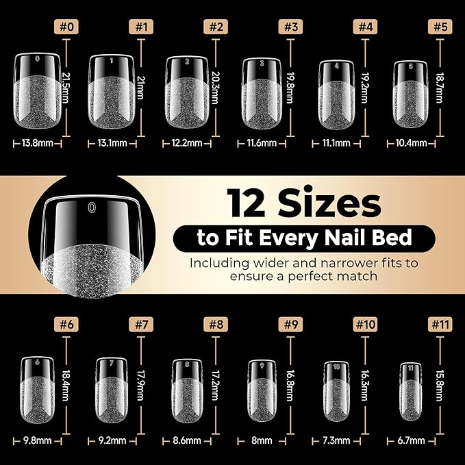 Nail Tips Square: 504PCS Tri-Layer Core Short Square Gel Nail Tips, 12 Sizes Soft Clear Nails Full Cover Acrylic False Fake Nails for Women Flat & Natural Nail Extensions Home