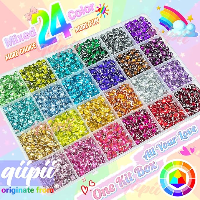 24 Color 5mm Crystal Resin Rhinestones for Bedazzling Crafting SS20 Flatback Stones Colorful Gems Diamonds Charms for Nails Eyes Face Makeup Tumblers Bottles DIY Crafts Clothes Shoes Phones