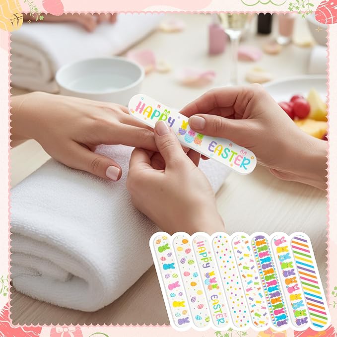 H1vojoxo Happy Easter Bunny Nail Files - 48pcs Bunny Double Sided Emery Boards for Girl’s Birthday Gifts Emery Boards for Easter Eggs Basket Stuffers Women Employee Coworkers Staff Party Nail Files
