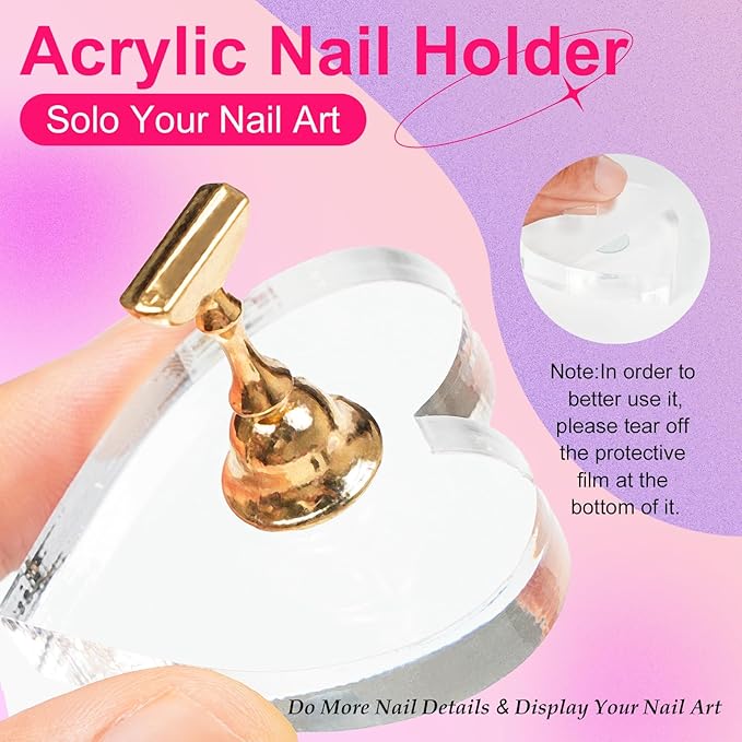 Nail Stand For Press Ons, Acrylic Nail Holder For Painting Nails With A Heart Shape Acrylic Nail Stand, Press On Nail Stand Nail Art Practice Nail Dispaly Nail Kit Home DIY Salon Supplies