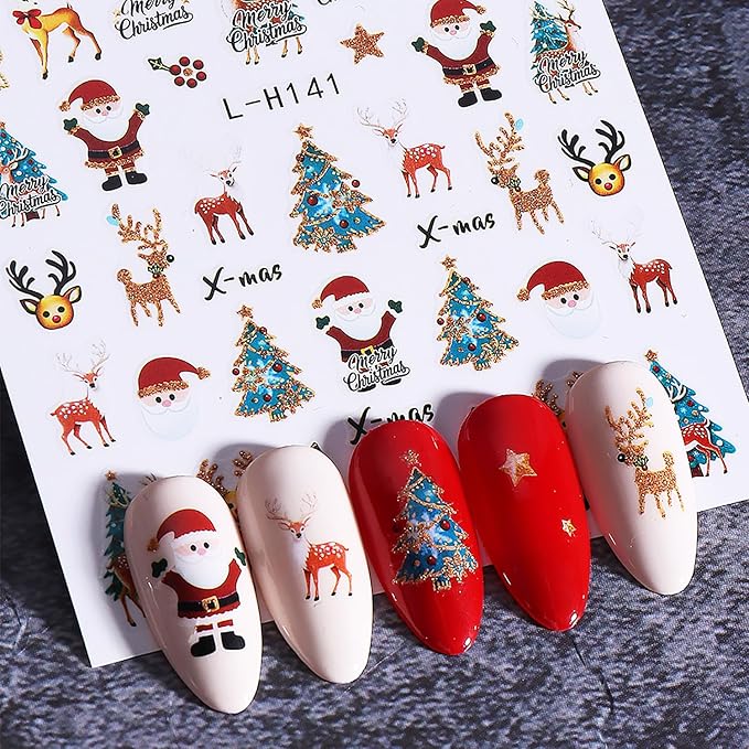 8Pcs Christmas Nail Art Stickers Decals Snowman Christmas Tree Snowflake Nail Design Stickers Winter Xmas Nail Art Supplies Cute Santa Claus Nail Decals for Women Holiday DIY Manicure Decor