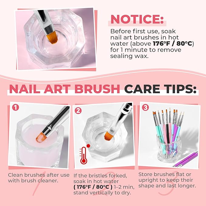 UNA GELLA Nail Art Brushes Set 6PCS White Color Nail Design Painting Brush Set Nail Dotting Tools Double-headed Nail Art Builder Gel Polish Christmas Liner Brushes for DIY Nail Drawing Supplies
