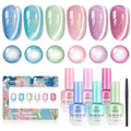 Beetles Crystal Garden Cat Eye Gel Nail Polish Set - 6 Colors 15ML Spring Gel Polish Kit Glitter Pink Blue Orange Green Magnetic Effect Soak Off UV Nail Art DIY Manicure Gift for Women