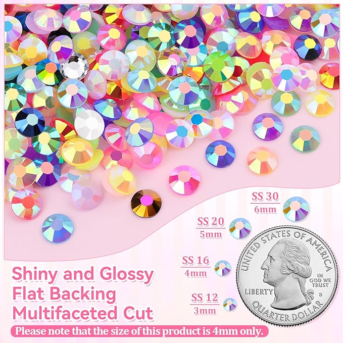 20000Pcs Jelly Rhinestones for Bedazzling Kit, Multi-Color 4mm Resin Flatback Gems with 3Pcs 10ml B7000 Jewelry Glue, Bedazzled Crystal for DIY Crafts Clothing Nail Art Makeup