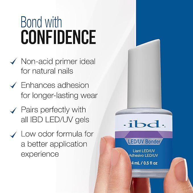 IBD Non-Acidic Nail Primer, LED/UV Bonder – Nail Primer for Gel Polish and Acrylic Nails, Nail Bonder for Long-Lasting Adhesion, 0.5 oz