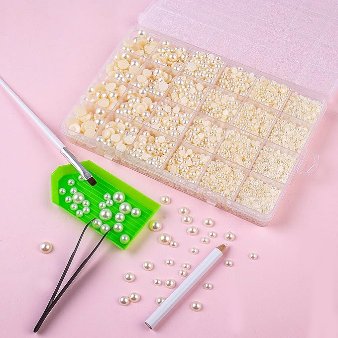 7460Pcs Creamy White Pearls Rhinestones, Flatback Pearls for Crafts Tumblers Shoes Nails Face Art, Assorted Size 3/4/5/6/8/10mm Craft Half Pearls（Creamy White）