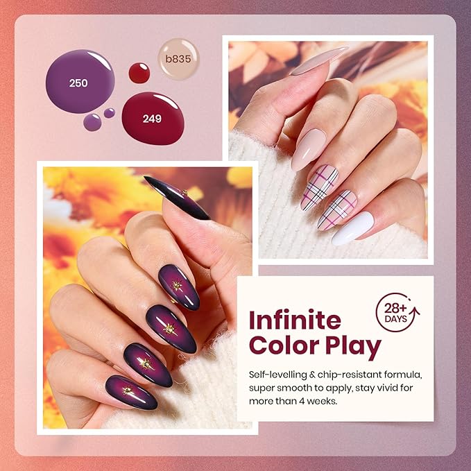 Beetles Gel Nail Polish Set – 6PCS Burgundy Purple Glitter Nude Plum Gold Gel Nail Polish Kit Soak Off UV LED Terra Dusk Colors DIY Home Salon Valentines Gift for Women