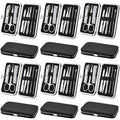 Geosar 12 Sets Manicure Set Nail Clippers Pedicure Kit 8 in 1 Grooming Stainless Steel Kits Nail Care Tools with Travel Case for Employee Coworker Teachers Nurse Gifts(Black)