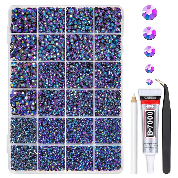 Purple Rose AB Resin Rhinestones w B7000 Glue for Bedazzling Crafting 2mm-6mm Flatback Jelly Stones Diamonds Gems Bedazzler Kit Charms for Nails Face Eyes Makeup Tumblers Bottles Crafts Shoes