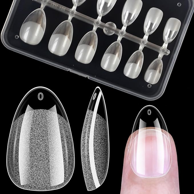 Extra Short Almond Soft Gel Nail Tips,120PCS Pre Buff Full Cover Shaped Nail Extenison Tips Half Matte Gel Nail Tips Acrylic False Nail Tips