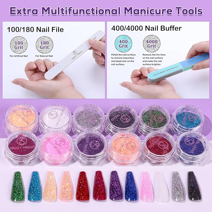 Beginners Nail Kit Acrylic Set: Professional Ultra-fine Acrylic Powder Kit with Everything - Starter Set with 600 Nail Tips Glitter Powder Nail Glue & Remover - Nail Art Supplies for DIY Home Salon