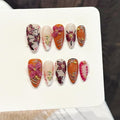 3D handmade Gel nails press on false nails Almond hand-painted gentle flower orange gold white pink cute acrylic Reusable fake nails designed kit,10 Nails, Size S #3330