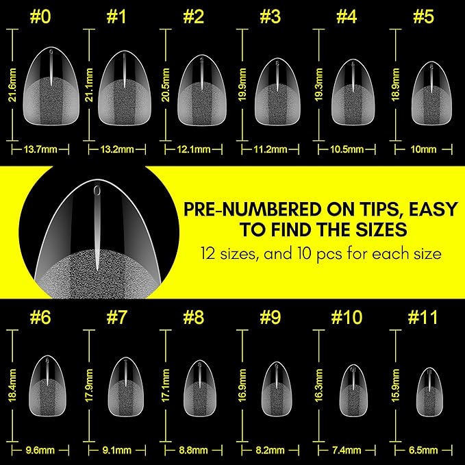 Makartt Almond Nail Tips: Extra Short Full Cover Pre-shape Fake Nails Half Matte Soft Clear Gel Nail Tips Acrylic False Nails, 12 Sizes French Press on Nail Extension Salon Home DIY 120pcs