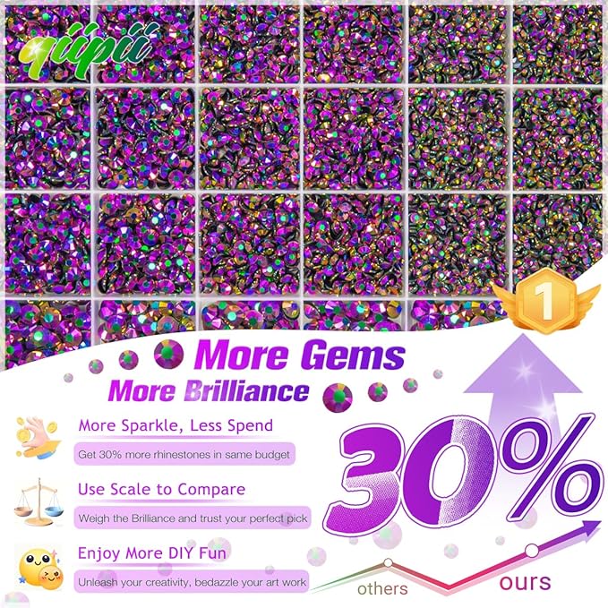 Vibrant Purple AB Resin Rhinestones w B7000 Glue for Bedazzling Crafting 2mm 3mm 4mm 5mm 6mm Flatback Jelly Stones Diamonds Gems Bedazzler Kit for Nails Face Eyes Makeup Tumblers Bottles Crafts