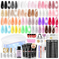 PEACECOLOR 50Pcs Poly Nail Gel Kit with U V Light 24 Colors 16ml Poly Extension Gel Pink Black Nude With Base Matte Top Coat Starter Kit with Slip Solution Nail Tools DIY For Beginners Home Salon