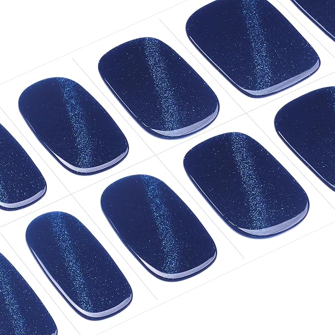 DANNI & TONI Semi Cured Gel Nail Strips Royal Blue Magnetic Cat Eye Gel Nail Wraps 28 Stickers | Abyssal Glint