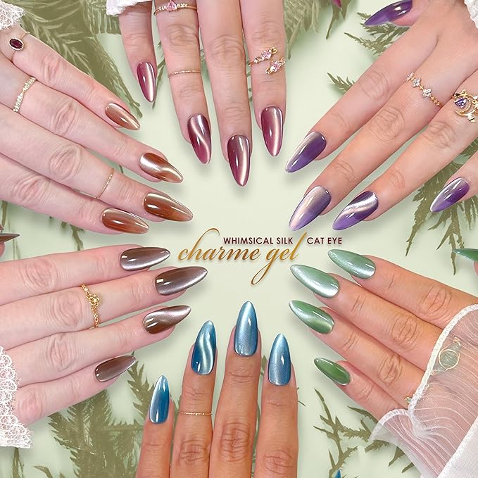 Daily Charme Whimsical Silk Cat Eye Magnetic Charme Gel Nail Polish Collection / 6 colors w/Cateye Magnet, Soak Off UV Led Gel Nail Polish, Home DIY/Nail Salon Manicure
