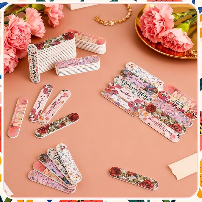 50 Pcs Mother's Day Gifts for Women Bulk Double Sided Emery Board Nail Files Manicure Tools for Mother's Day Party Supplies