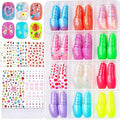FANDAMEI Press On Nails for Girls, 12 Style Ombre Glitter Press On Nails for Kids, 6 Sheet Star Strawberry Bow Flower Nail Stickers for Kids, Colorful 3D Gem Stickers Face Gems, Nail Art Kit for Girls