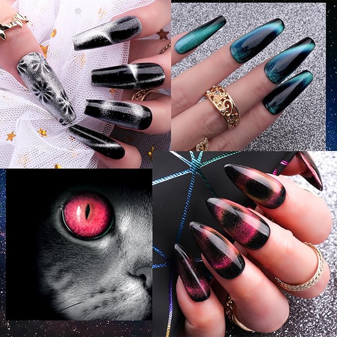 Clara Colors Magnetic Nail Polish - 20 Colors Cat Eye Gel Polish Kit Holographic Glitter Cat Eye Nail Polish with 4 Magnet, Black White Base Top Coat Gel Soak Off LED Manicure Salon DIY Art Gifts