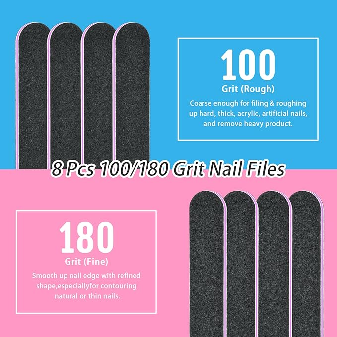 TsMADDTs Nails File 20 pcs Double Sided Emery Board for Natural Acrylic Nails 100 120 180 240 320 800 Grits, Professional Manicure Pedicure Tools