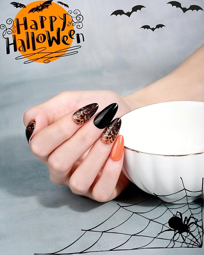 20pcs Halloween Semi Cured Gel Nail Strips - Salon Quality DIY Wraps,UV Needed