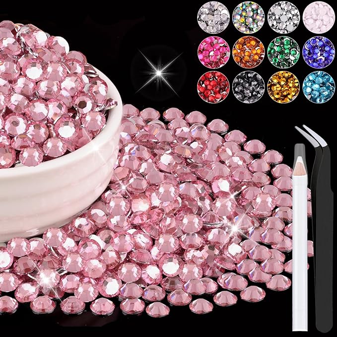 4000PCS 5mm Resin Rhinestones Bulk for Crafting (Dark Pink), Flatback Bedazzling Crystals for Crafts DIY Nail Decoration, Gems Charms for Tumbler Shoes Clothing Fabric with Pickup Pen and Tweezers