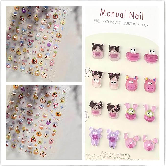 Dedyel Funny Face Nail Stickers Fun Big Lips Cute Cartoon Face Self-Adhesive Nail Stickers for Women Girls Kids Nail Art Decoration