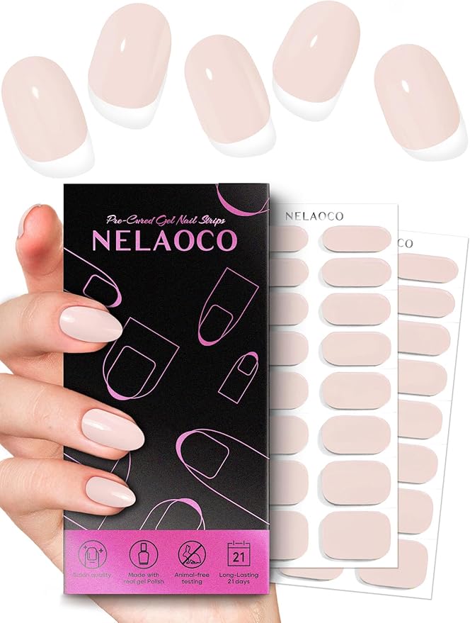 Nail Polish Strips – 32PCS UV Free Salon Quality Wraps, Long Lasting Gel Nail Stickers for Women (Morning Mist Nude)