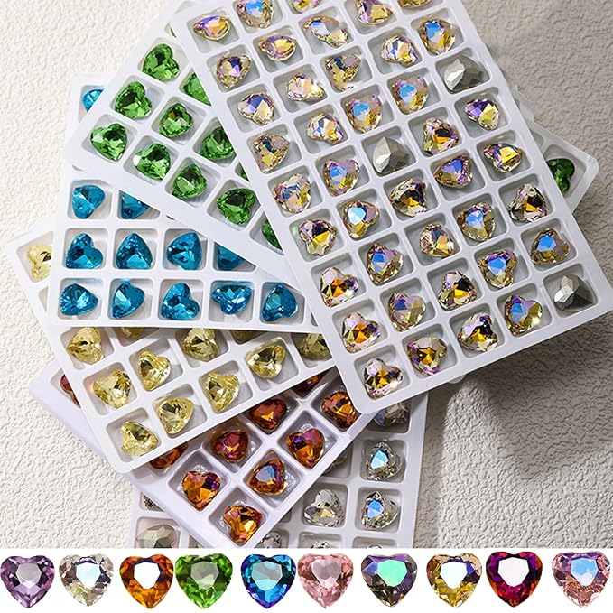 Nail Charms for Acrylic Nails 50 Pcs Heart Nail Charms 3D Nail Gems and Rhinestones for Nail Art Sharp Bottom Nail Decorations for Women