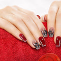 Fake Nails Set Red Medium Square Bling Glossy Rhinestone False Nail Tips, Press On Nails, Artificial Art Nails Finger Manicure for Women and Girls(CDJ0002-S)