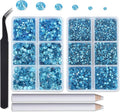 8000pcs Hotfix Rhinestones Flatback,Rhinestones for Crafts Clothes Mixed 6 Sizes, Hotfix Crystals with Wax Pencil Kit, SS4-SS30,Aquamarine