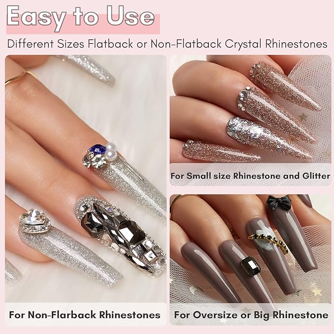 Makartt 2pcs Rhinestone Nail Adhesive Set – Brush & Pen Tip Applicators, Super Strong Gem Gel 1.06oz for Crystals, Glitter, Jewels & 3D Nail Art Decoration