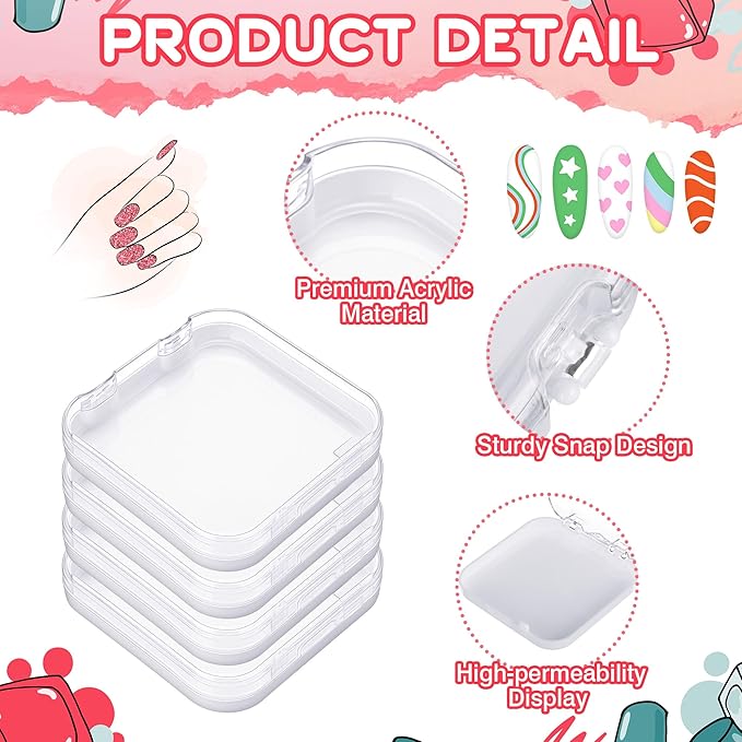 48 Pcs Press on Nail Boxes with 180 Pcs Adhesive Double Sided Tape Acrylic Press on Nail Packaging Cases White Transparent Storage Case Organizer for Display Art Salon Supplies