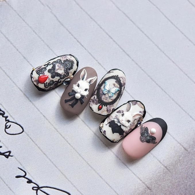 Dedyel 5D Embossed Cute Bunny Nail Art Stickers Cartoon Kawaii Design Anime Self Adhesive Nail Stickers for Women Kids Girls Nails Art Decorations