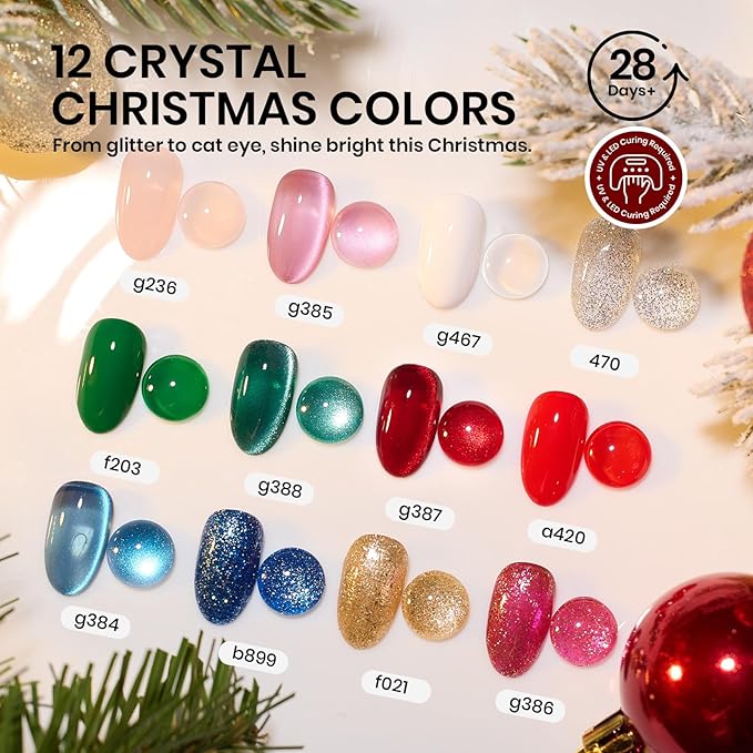 Beetles 67Pcs Gel Nail Polish Kit with U V Light - 12 Colors Valentine’s Day Gel Polish Set Red Jelly Cat Eye Pink Glitter Nail Kit with Acrylic Holder Display Manicure Gifts for Women Teen Girls