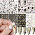 Gold Nail Art Stickers, Leopard Butterfly Sun Moon Star Clocks Watches Nail Self-Adhesive Sticker Designs, 3D Gold Nail Transfer Decals Supplies for Women Manicure Decorations, DIY Nail Decal