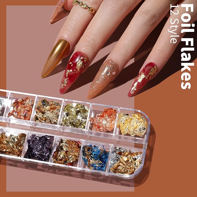 FANDAMEI Nail Art Brushes Set, Nail Art Kit, Nail Design Kit, Nail Art Dotting Pens, Nail Stickers, Butterfly Nail Art Sequins, Nail Foils, Nail Art Flakes Iridescent, Rhinestones For Nails